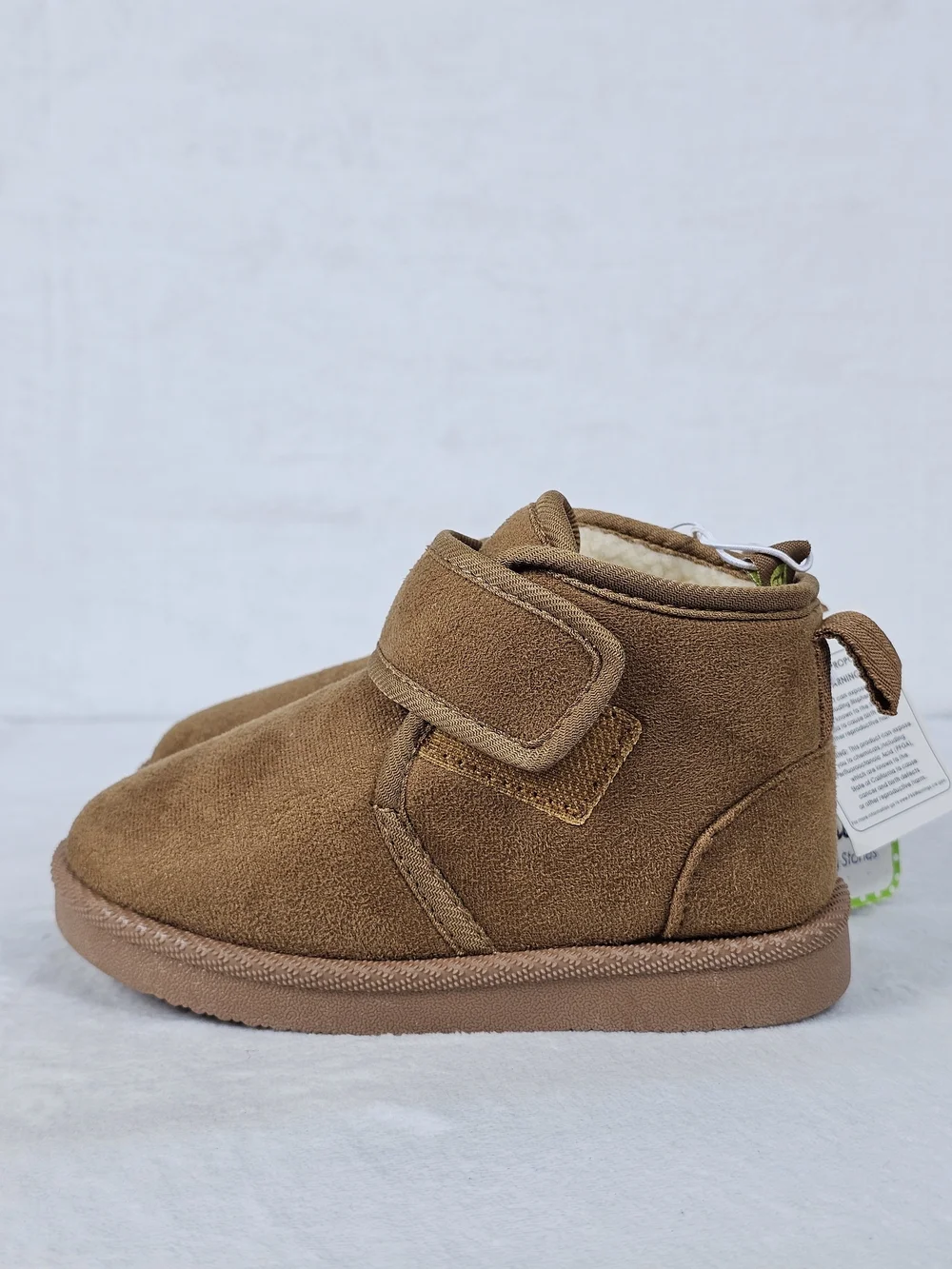 Toddler Fleece Lined Winter Booties Faux Suede Tan Shoes First Steps Size 9